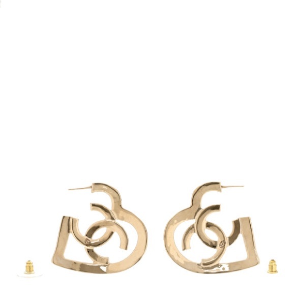 BNIB Chanel CoCo in Love Heart Metal Hoop Earrings Gold AB7894 B07713 NG966 - Picture 5 of 7